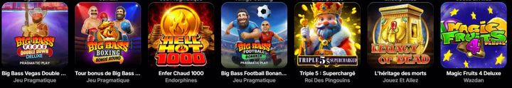 NV Casino sélection de machines à sous avec Big Bass Vegas, Hell Hot 1000, Big Bass Football Bonanza, Triple 5, Legacy of Dead et Magic Fruits 4 Deluxe
